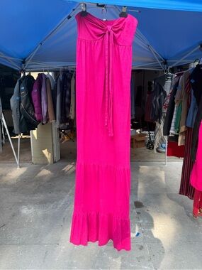 Old Navy Bright Pink Strapless Maxi Dress with Front Tie